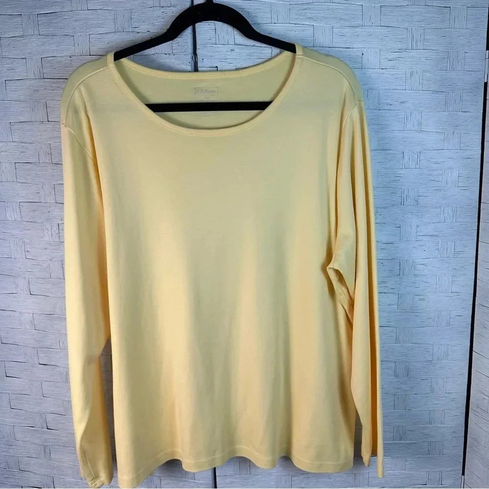 L.L.Bean Long Sleeve Tshirt‎  Solid Yellow 100% Supima Cotton Pullover plus size